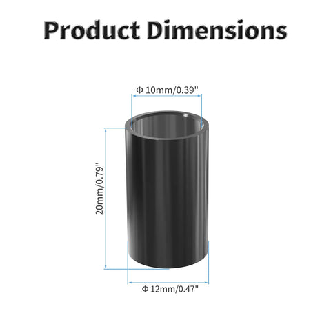 Four Pack 1012 POM Sleeve Bearings 10mm ID By 12mm OD By 20mm Length For Shafts On Equipment shown with dimensions