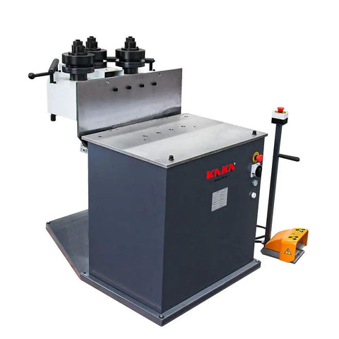 Kaka Industrial Rbm-30HV Roll Bending Machine for Forming Arcs And Rings In 1.18 Inch Tube Square Bar Angle Steel And Flat Sheet Metal With Horizontal Vertical Operation Capabilities For Pro Shops showing front view.