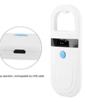 134.2KHz RFID Microchip Reader for Animals, Reads FDX-B ISO11784/11785 and EMID Chips, 0.91 Inch High Bright OLED Display, USB Type C Rechargeable Pet ID Scanner for On The Go Tracking showing USB port detail.
