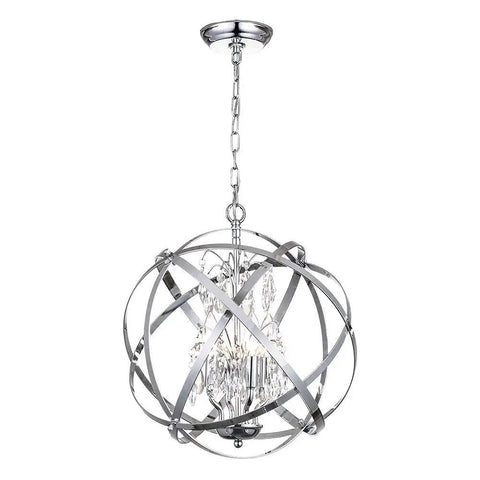 Globe Four Light Crystal Chandelier With Industrial Sphere Cage Chrome Finish Adjustable Hanging Pendant Lighting