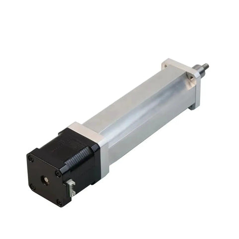 High Octane Heavy Duty Nema 17 And 23 Captive Linear Actuator Stepper Motor Electric Cylinder side view with silver housing.