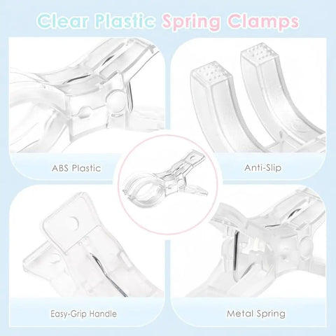 Clear 12 Pack Large Balloon Arch Clips Set For Backdrops And Crafts Transparent Three And A Half Inch Heavy Duty Spring Clamps