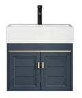 Vessel Sink Rectangular, Ceramic Vessel Sinks for Bathrooms, Modern Pianted Wall Mounted Vessel Sink Cabinet Set, Bathroom Ceramic Washbasin and Faucet Combo, for Small Space (52*36cm/20.4*14.1in), navy cabinet with white sink.