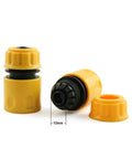 Two Pack Half Inch Garden Hose Repair Kit With No Fuss Quick Connect Fittings Yellow ABS Plastic For Easy Leak Free Hose Connections And Strong Long Lasting Performance On Every Tap, shown in close-up.