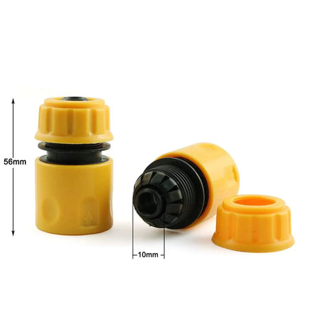 Two Pack Half Inch Garden Hose Repair Kit With No Fuss Quick Connect Fittings Yellow ABS Plastic For Easy Leak Free Hose Connections And Strong Long Lasting Performance On Every Tap, shown in close-up.