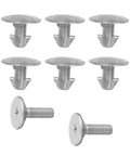 Beefy 8 Piece Car Engine Splash Shield Hardware Kit Featuring Lower Cover Pins Bolts And Radiator Clips including six clips and two screws.