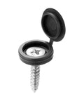 Fifty Piece Set Of Durable Plastic Screw Cap Covers For Furniture And Cabinets Featuring Slick Hidden Design That Gives A Tight Fit To Shield M4 Self Tapping Bolts And Conceal Messy Hardware For A Clean Finish showing a screw with black cap.