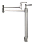 Pot Filler Deck Mount Kitchen Faucet In Brushed Nickel, Folding 2-Handle Design With Stretchable Double-Joint Swing Arms