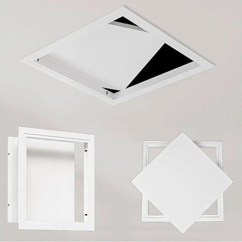 Dead Simple Drop In Ceiling Access Panel 15X18 Inches Waterproof Aluminum White, top view showing sleek flush design.
