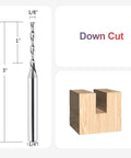 SpeTool extra-long down-cut carbide end mill, 1/8 in diameter, 1/4 in shank, 3 in overall length for wood carving