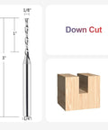 5-Piece Carbide Router Bit Set With 1/8 Inch Cutting Diameter And 1/4 Inch Shank Spiral Downcut CNC Bits, woodworking display