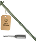 40 Piece Heavy Duty Timber Screws Ten Inch Self Drilling Exterior Lag Screws With Hex Socket showing green screw and socket.
