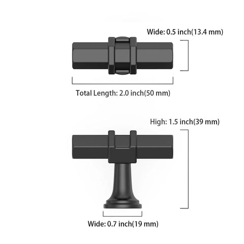 10 Pack Matte Black Cabinet Knobs For Kitchen Cabinets, Dresser, And Cupboard Hardware, dimensions shown in diagram