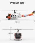 One Thirty Fourth Scale UH Huey RC Helicopter with GPS Positioning showing 415mm length and 118mm height dimensions.