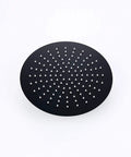 Rock Solid Matte Black Rainfall Shower Head System With Easy Thermostatic Temp Control And Heavy Duty Brass Handheld Spray Anti Mineral Nozzles, top view of shower head.
