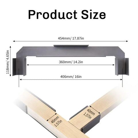 16 Inch Right Angle Woodworking Clamp And Framing Jig Adjustable Carpenter Clamping Fixture with size dimensions annotated.