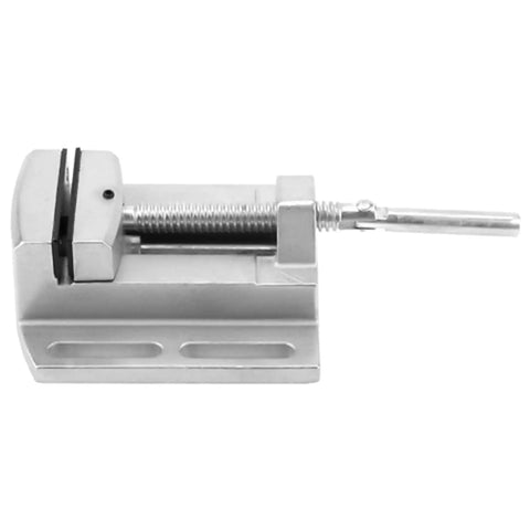 Heavy Duty 2.5 Inch Drill Press Vise With Heightened Jaws For Secure Milling And Drilling Clamping Smooth Operation Industrial Grade Tool close-up view showing precision aluminum construction.