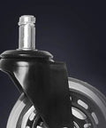 Close-up of a JECOMPRIS 5pcs Transparent Caster Wheel, showing its non-marking PU material and rotating mechanism for office furniture.