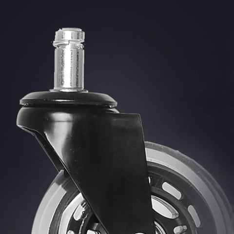 Close-up view of a 5pcs Inch Universal Wheel PU Metal Caster Smooth Silent showing the black base and metal stem.