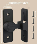 Side view of black 90 Degree Zinc Alloy Barn Door Lock Latch with screws, showing product dimensions.