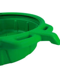 Portable Oil Drain Pan For Cars And Fluids Anti Freeze Green With A Large Opening And Anti Splash Lip shown in close-up