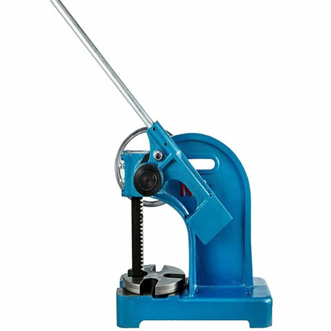 Heavy Duty Cast Iron Arbor Press Machine With Solid Base, blue color, precision stamping design, manual operation, garage tool.
