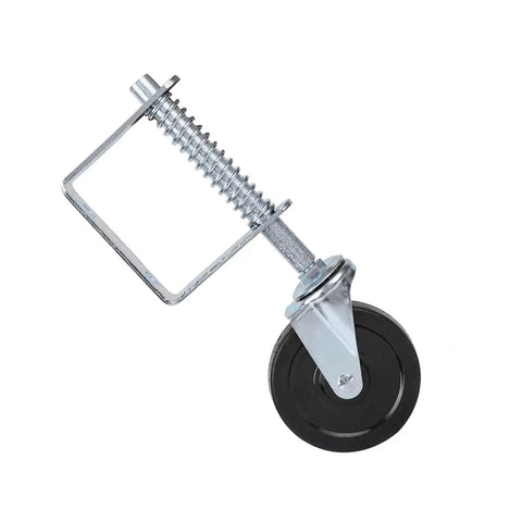 Heavy Duty 4 Inch Rubber Gate Roller With Spring Loaded Swivel For Hassle Free Fence Gate Operation Automatic Anti Sag Adjustment Built Tough To Keep Your Fence Rolling Smooth Universal Mounting