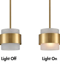 Gold Pendant Light Fixture With Frosted Glass Shade For Kitchen Island And Dining Room Modern Rod Hanging Lamp Light Off and On