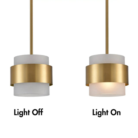 Gold Pendant Light Fixture With Frosted Glass Shade For Kitchen Island And Dining Room Modern Rod Hanging Lamp Light Off and On