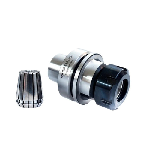 Heavy Duty HSK63F CNC Collet Chuck For Straight Shank Milling Cutters G2.5 Balance Up To 30000 RPM showing chuck and collet.