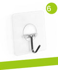 Super Tough Clear Adhesive Wall Hooks 12 Pack Stainless Steel with clear backing, ideal for kitchen and bedroom use.