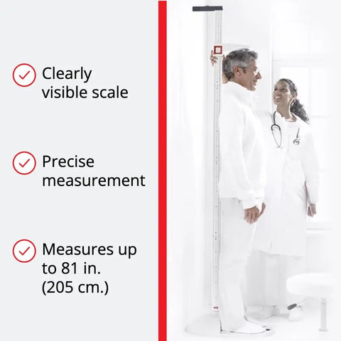 Portable Stadiometer for Adults, Kids and Infants, Medical-Grade Height Chart Ruler, Easy Assembly, 20-205 cm Range, Lightweight 5.3 lb On-The-Go Mobile Unit for Clinics, Field Visits, Pediatric Care. Doctors measuring height to 205 cm