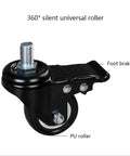 Detailed view of a 360° silent universal roller with foot brake, designed for Heavy Duty Triple Monitor Rolling Cart.