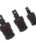 Get Your Car Running Smooth With This 3 Piece Swivel Socket Set Featuring 1/2, 3/8, And 1/4 Inch Drive Sizes Perfect For Tight Spaces With Ball Joint Adapter And Chrome Steel Build For Pros. 3-piece swivel socket set, black chrome steel, angled heads for tight engine spaces