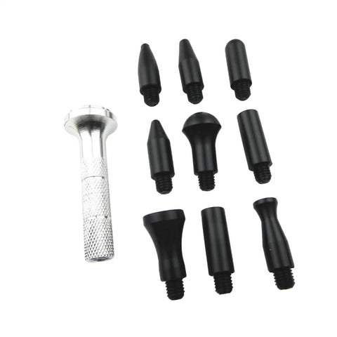 Auto Dent Repair Kit With Replaceable Heads, Pro Grade Dent Remover Tool Set displaying silver handle and black heads
