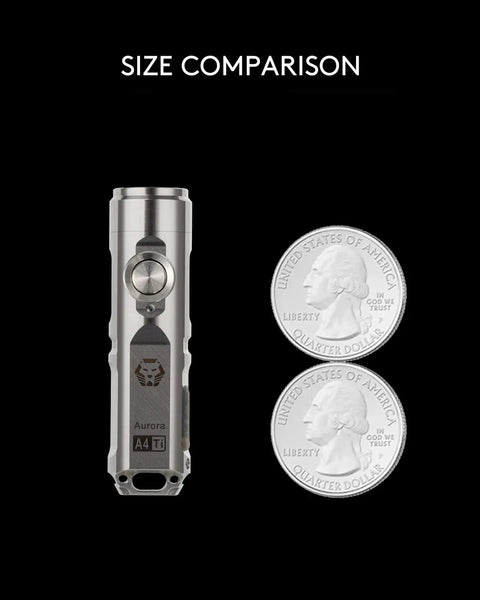 Super Bright Titanium Keychain Flashlight Six Hundred Fifty Lumens Usb C Rechargeable Edc Mini Pocket Torch next to quarters for size comparison