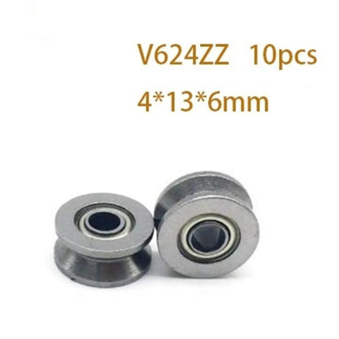 Heavy Duty V624ZZ 4x13x6mm V Groove Carbon Steel Deep Groove Ball Bearing 10 Pack for track and machine use