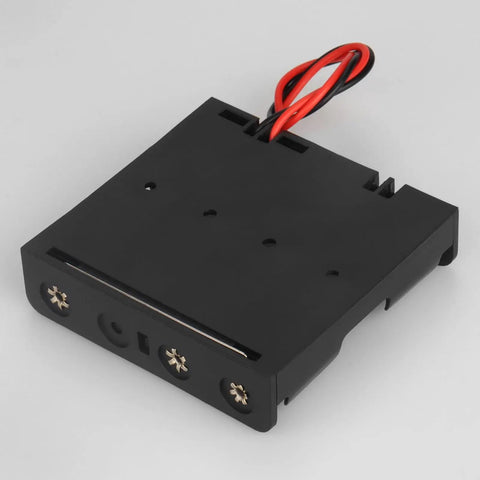 No Sweat 2 Pack 4 Slot AA Battery Holder With Tipped Leads compact black plastic housing with red and black wires.