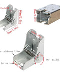 Heavy Duty Galvanized Steel Self Locking Hinge Brackets For Folding Desks And Couches showing dimensions and foldable design.