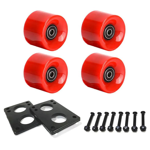 60mm Cruiser Skateboard Wheels 80A with ABEC-9 Bearings and Spacers, Red penny board set including riser pads and bolts