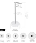 Diagram showing dimensions of Freestanding Toilet Paper Holder With Unique Marble Base Modern Brushed Stainless Steel Stand.