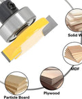T Slot Router Bit With Bearing For Woodworking One Quarter Inch Shank Slot Cutter close-up, suitable for solid wood, MDF, plywood, particle board.