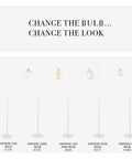 Dope 70 Inch Matte White Floor Lamp With In Line On Off Foot Switch showcasing various bulb styles.