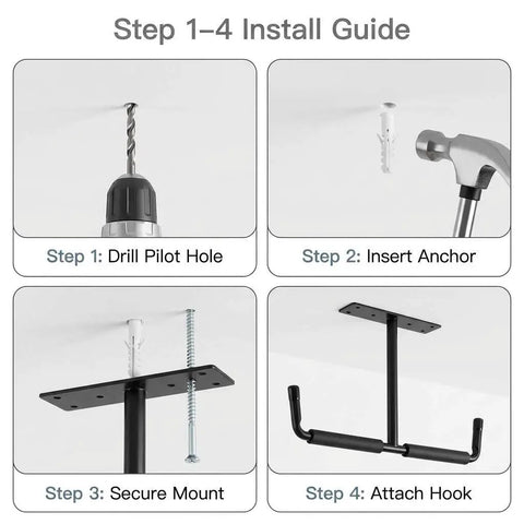 Installation guide for Overhead Ceiling Hooks Rack Heavy Duty Steel Storage Hangers For Garage And Workshop Holds Up To 80 Lbs