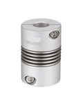 Hella Durable Aluminum Bellows Flexible Shaft Coupling Secure Clamp Hub Design Precision Flex Joint 19mm Bore, silver finish.
