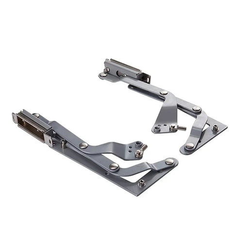 Workhorse Space Saving Translational Lift Up Hinge for cabinets with narrow and deep spaces, iron build, hydraulic rod visible