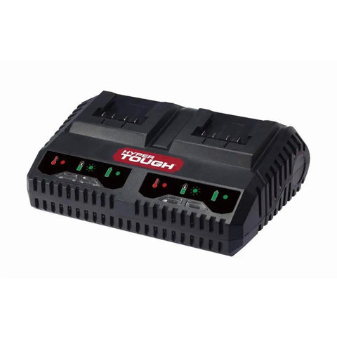 20V Max Dual-Port Lithium-Ion Battery Fast Charger For Power Tools, Quick-Charge 2.0Ah Batteries, black dual port with lights showing