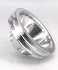 Heavy Duty Aluminum Double Groove Water Pump Pulley For Small Block Chevy 265 283 305 327 350 383 400 With Short Pump Slick Satin Finish Built Tough Zero Play Locktight Bolt On, close-up view showcasing polished finish.
