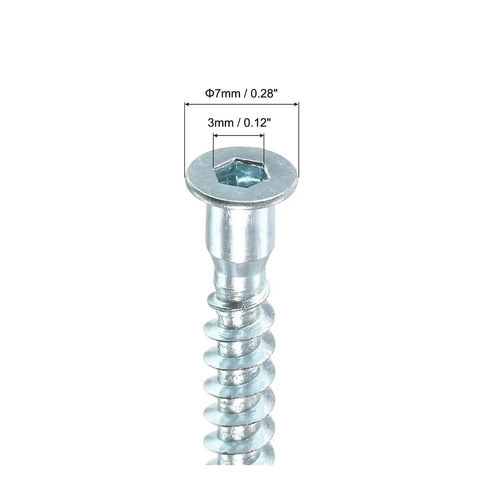 Pro Grade DIY Ready Confirmat Screws For Furniture Assembly Set Hex socket zinc plated countersunk wood screw close-up