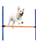 Dog jumping over an orange hurdle from the Dog Agility Training Set With Hurdles, Weave Poles, And Jump For Outdoor Fun, Training, Obedience, And Rehab Of Pets